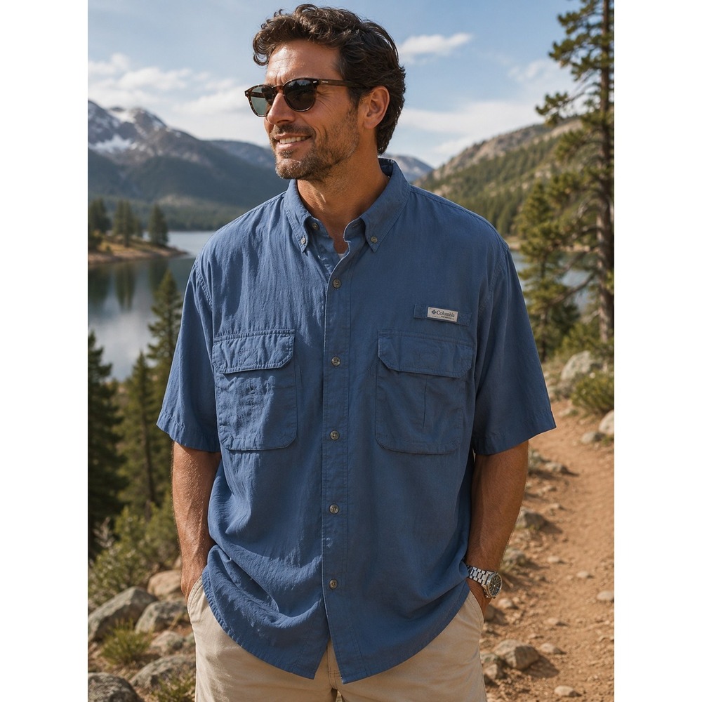 REDHEAD BRAND Men's 2XL Vented Blue Fishing Short Sleeve Shirt -1092